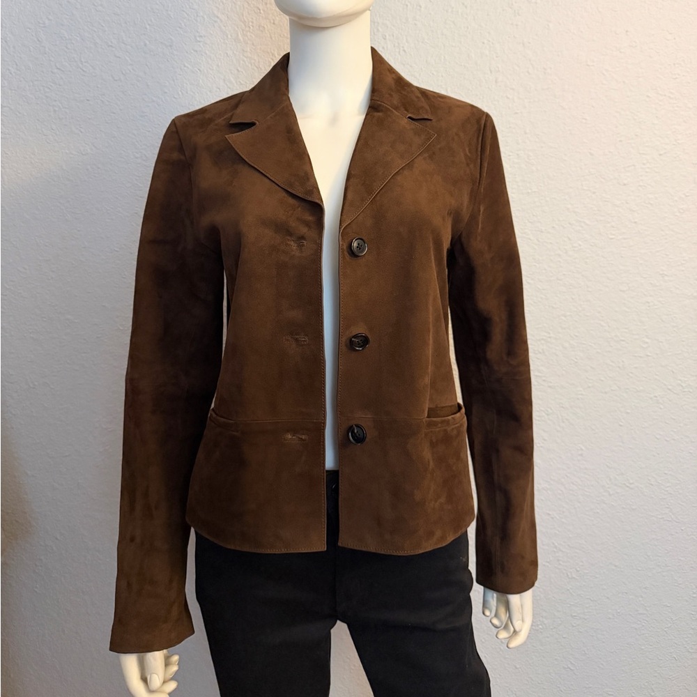 NWT JASON WU Brown Suede Button-Front Jacket Classic Tailored Fit Blazer - Picture 11 of 16